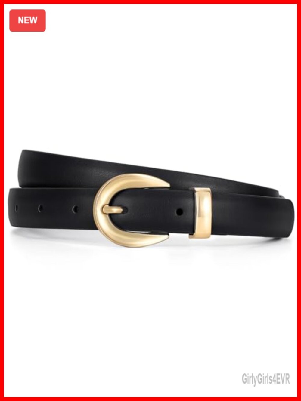 Women's Leather Skinny Belt with Gold Buckle Adjustable Thin Waist Belt